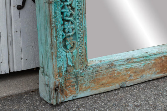 19th Century Indo-French Aqua Carved Floor Mirror-tbgypsysoul