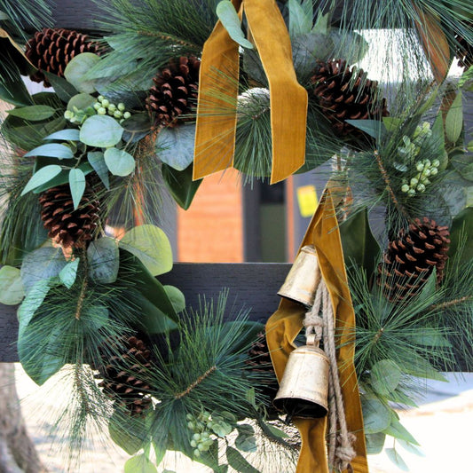 28" Magnolia, Eucalyptus, Pinecone, & Needle Pine Wreath-Christmas Greenery-tbgypsysoul