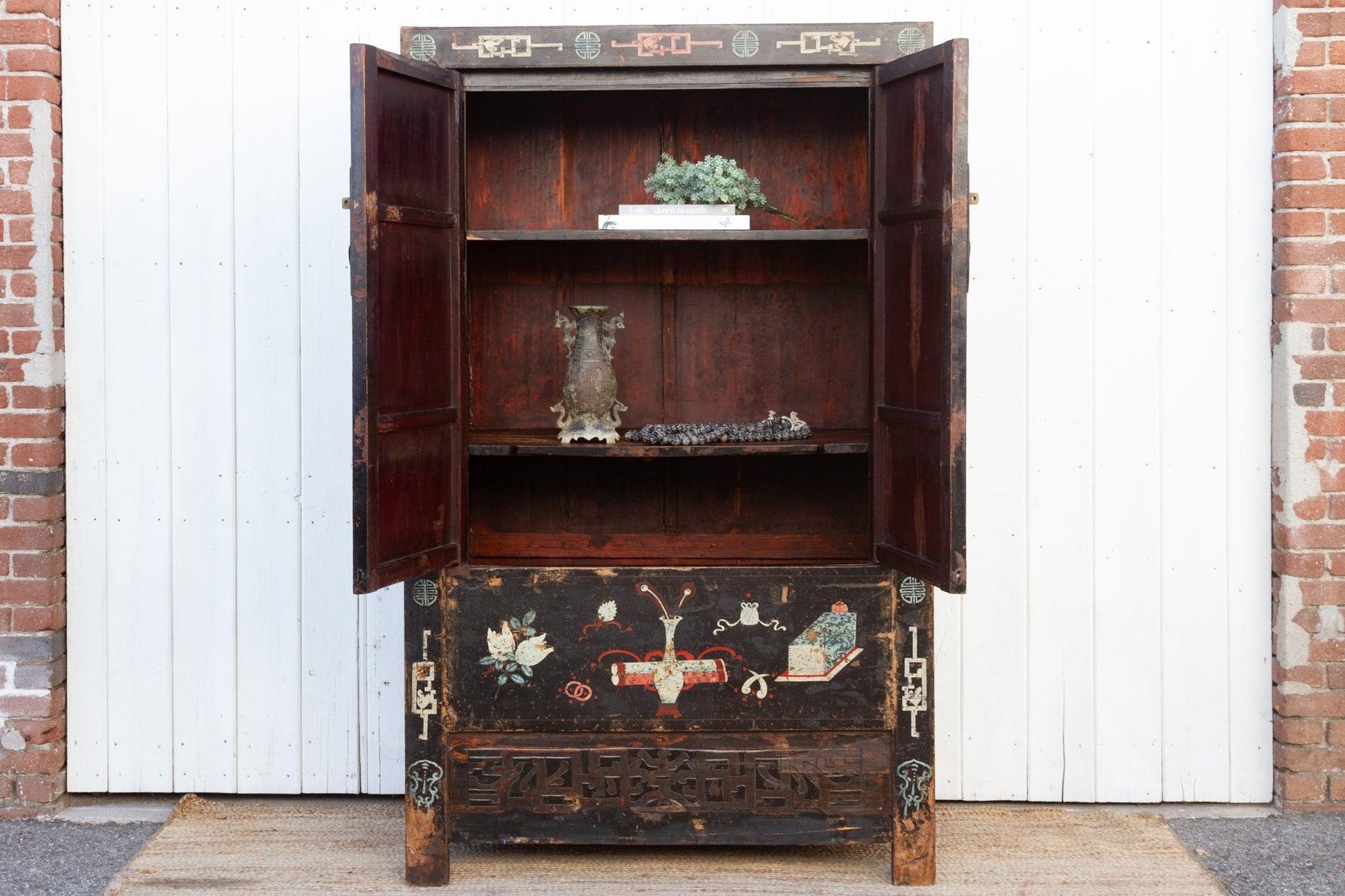 Antique Black & Floral Chinoiserie Armoire-Antique Cabinet-tbgypsysoul
