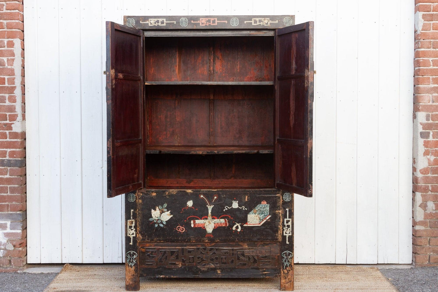 Antique Black & Floral Chinoiserie Armoire-Antique Cabinet-tbgypsysoul