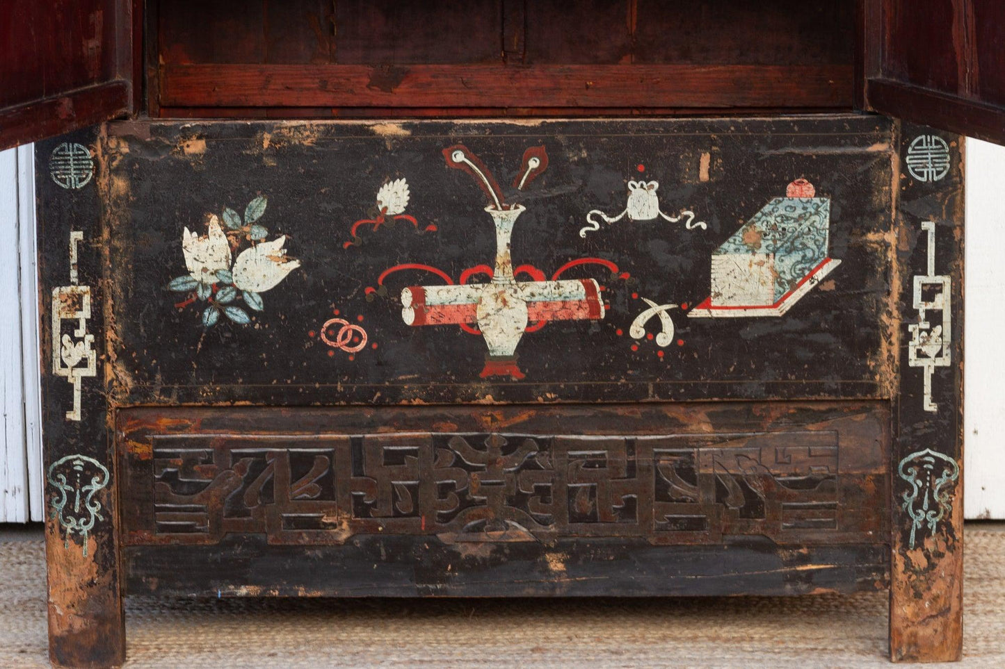 Antique Black & Floral Chinoiserie Armoire-Antique Cabinet-tbgypsysoul