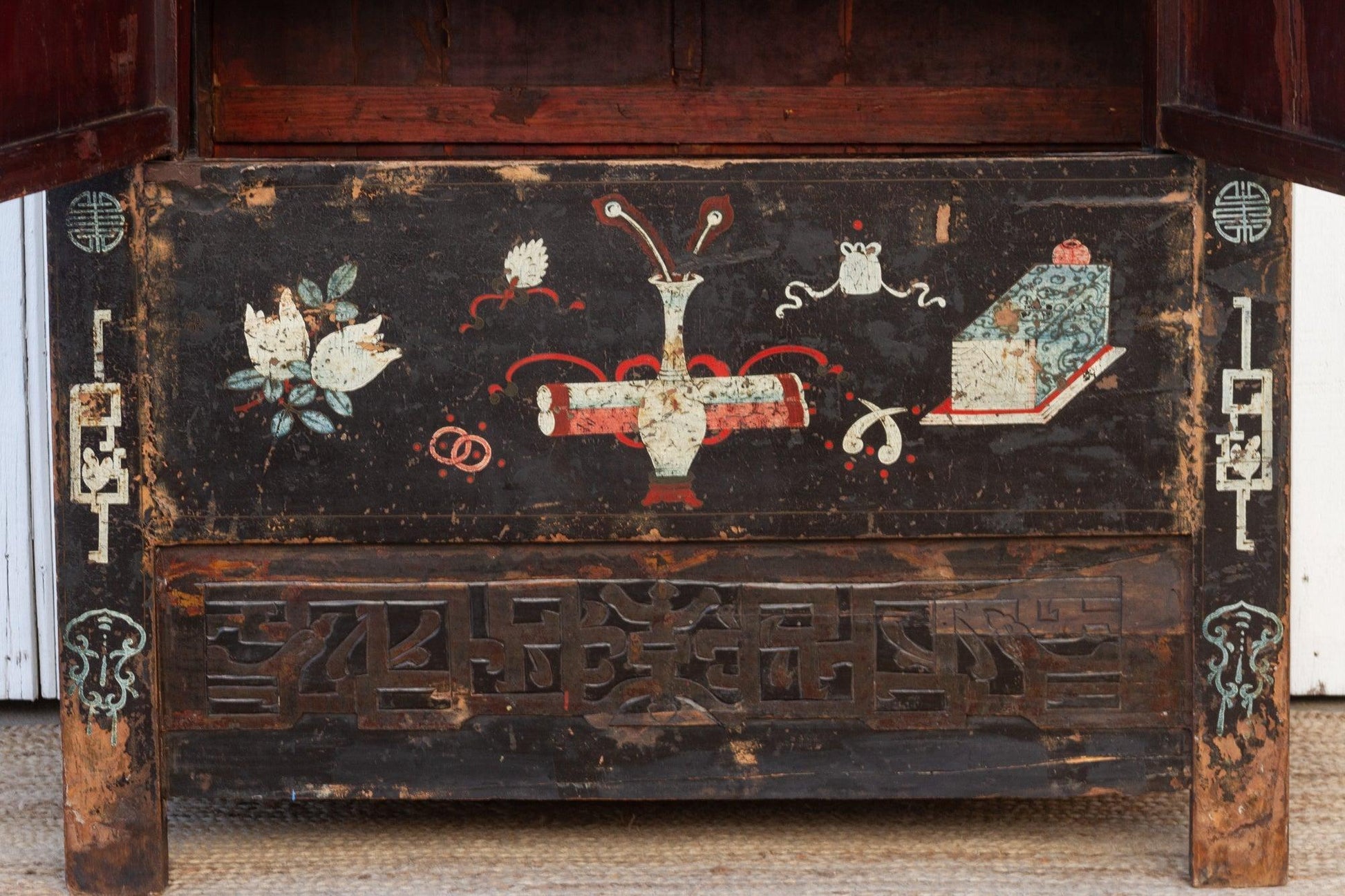 Antique Black & Floral Chinoiserie Armoire-Antique Cabinet-tbgypsysoul