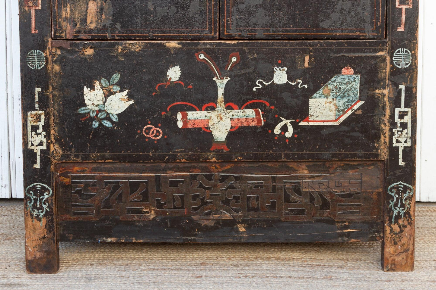 Antique Black & Floral Chinoiserie Armoire-Antique Cabinet-tbgypsysoul