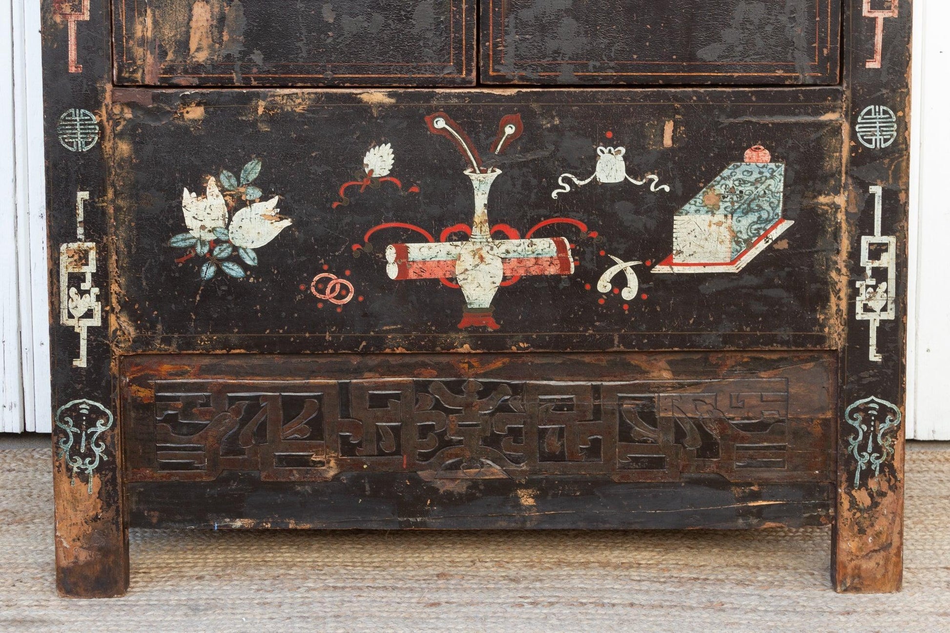 Antique Black & Floral Chinoiserie Armoire-Antique Cabinet-tbgypsysoul