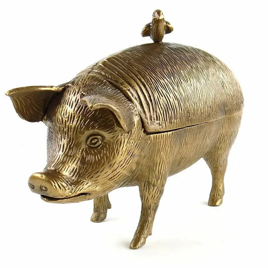 Antiqued Brass Pig & Bird Storage Box-Accents-tbgypsysoul