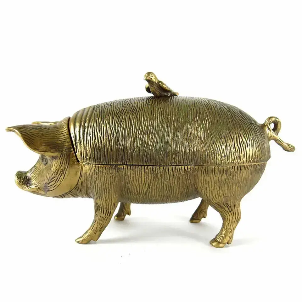 Antiqued Brass Pig & Bird Storage Box-Accents-tbgypsysoul