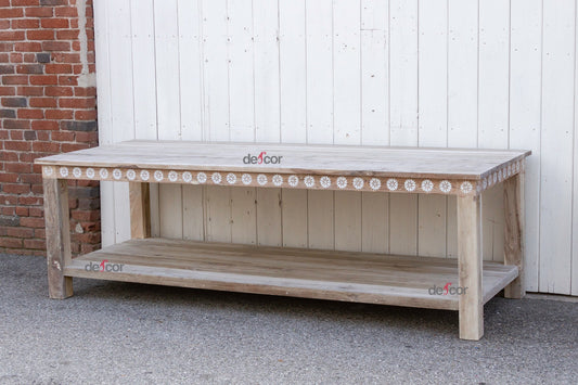 Bleached Teak Mother of Pearl Blossom Table-Entryway Table-tbgypsysoul