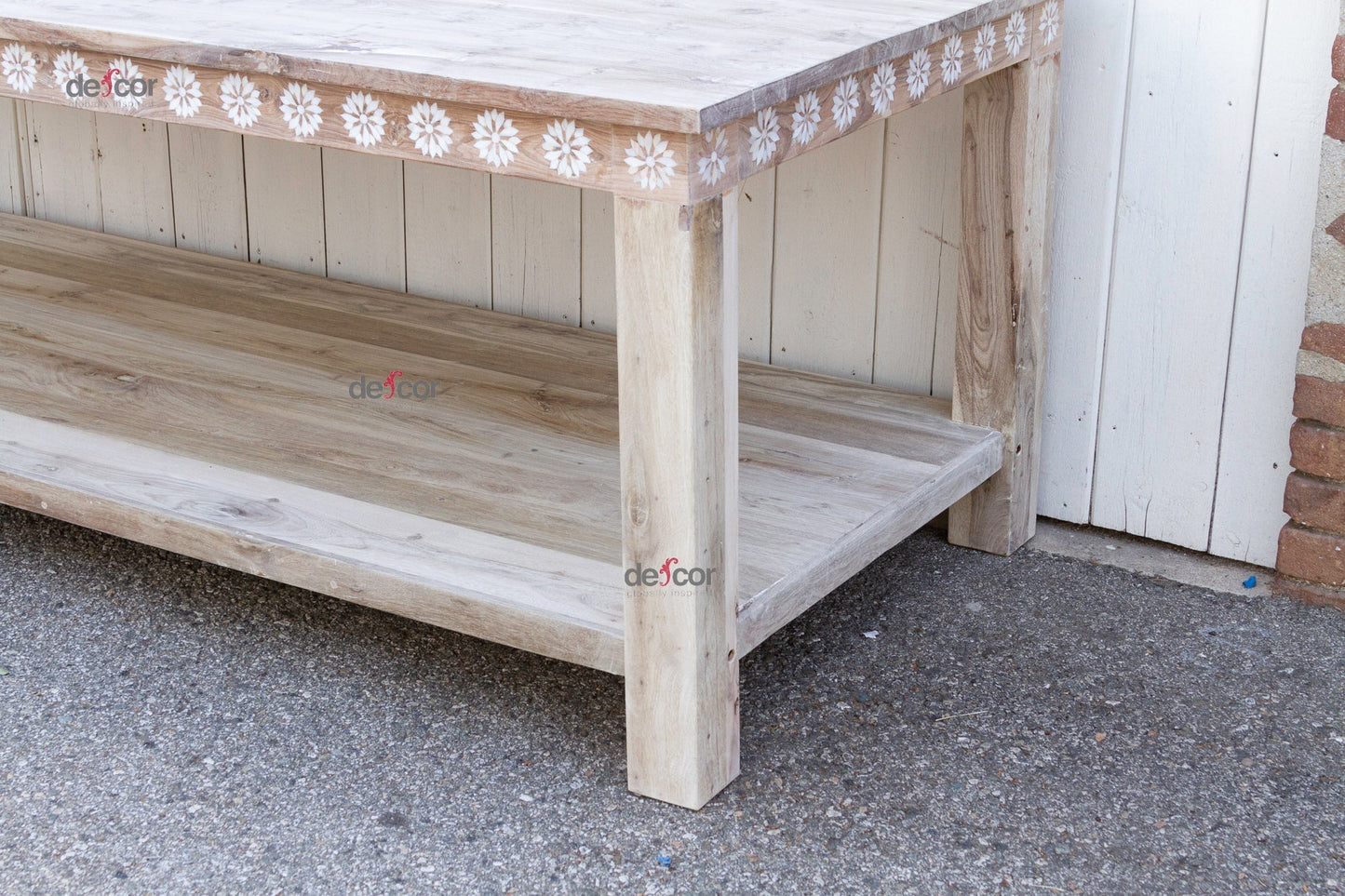 Bleached Teak Mother of Pearl Blossom Table-Entryway Table-tbgypsysoul