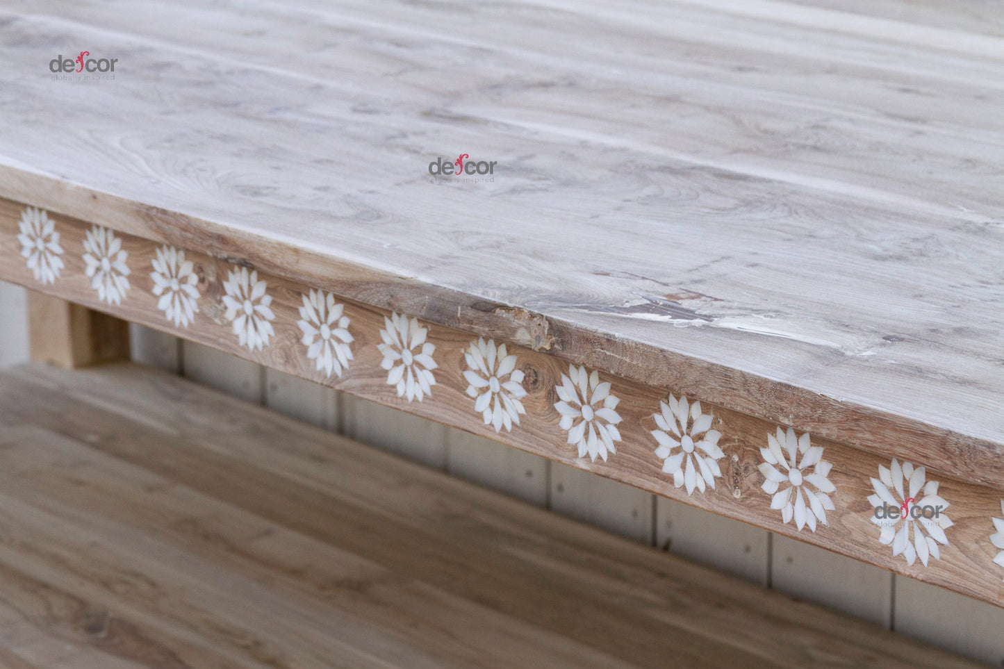 Bleached Teak Mother of Pearl Blossom Table-Entryway Table-tbgypsysoul