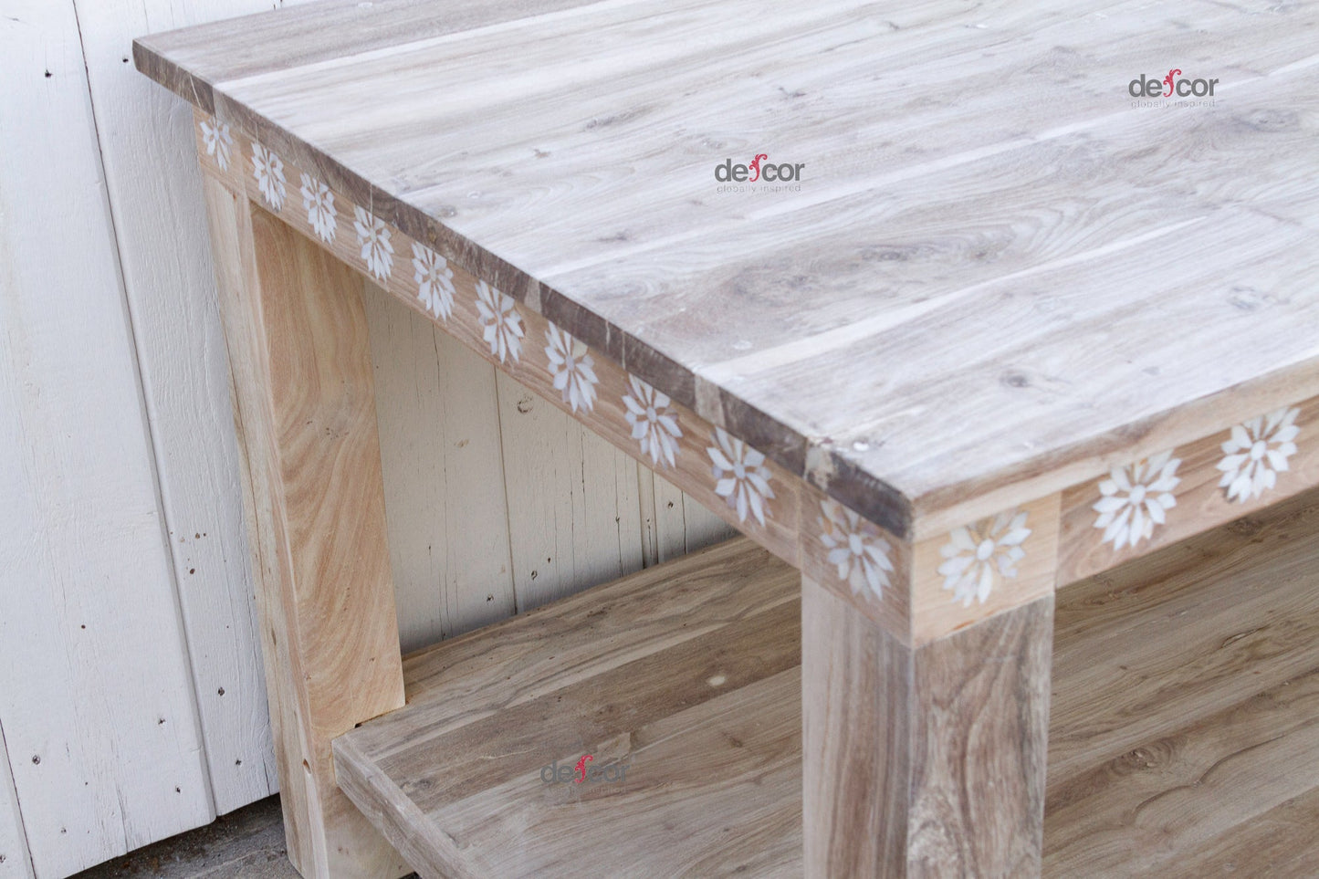 Bleached Teak Mother of Pearl Blossom Table-Entryway Table-tbgypsysoul
