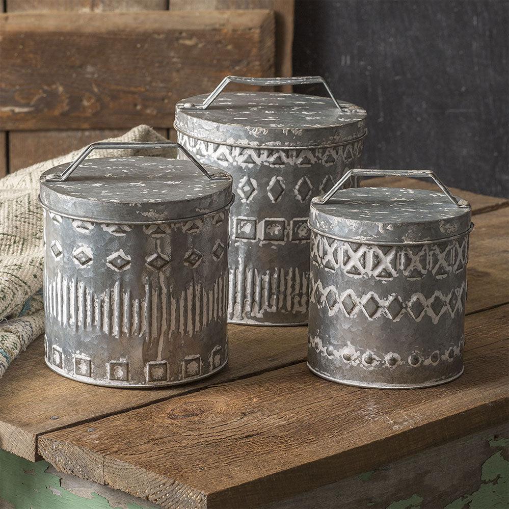 boho-patterned-canisters-set-of-three-kitchen-decorative-storage-ctw-Threadbare Gypsy Soul