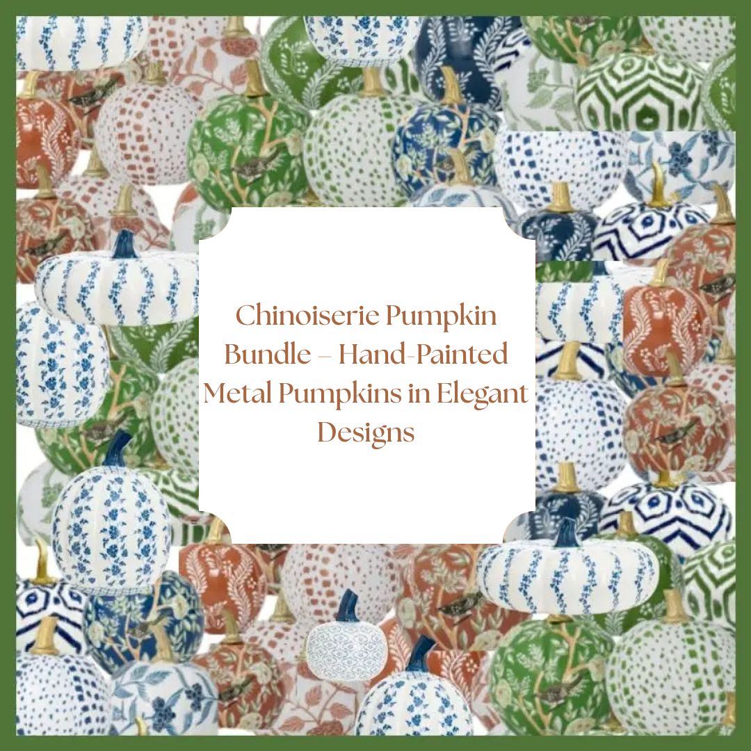 Chinoiserie Pumpkin Bundle – Hand-Painted Metal Pumpkins in Elegant Designs-tbgypsysoul