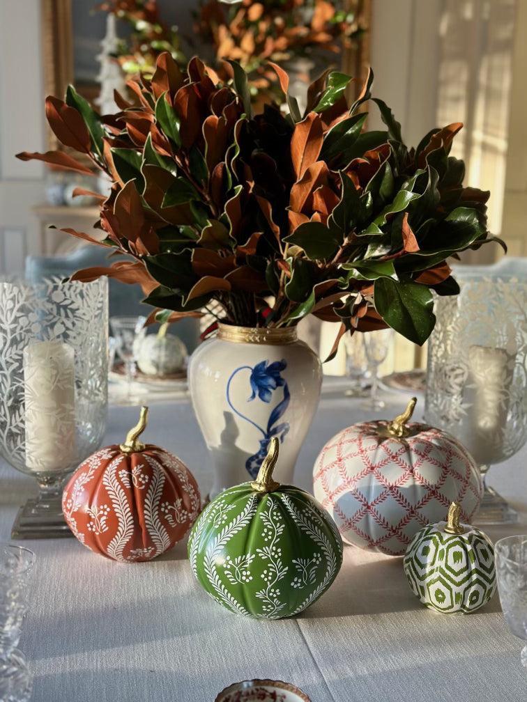 Chinoiserie Pumpkin Bundle – Hand-Painted Metal Pumpkins in Elegant Designs-tbgypsysoul