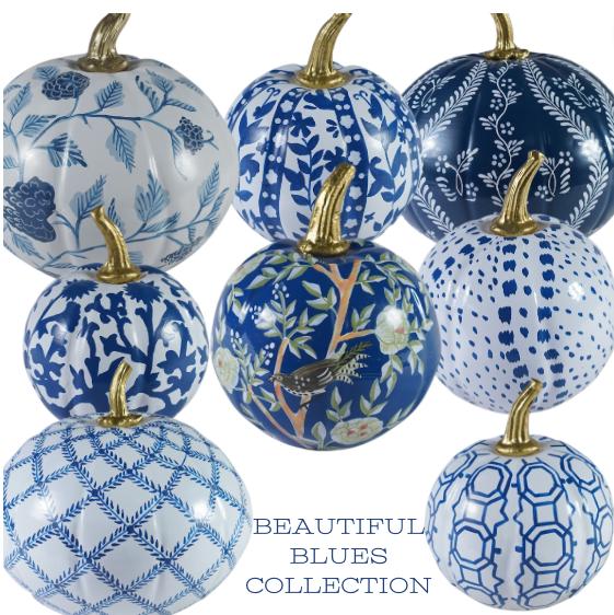 Chinoiserie Pumpkin Bundle – Hand-Painted Metal Pumpkins in Elegant Designs-tbgypsysoul