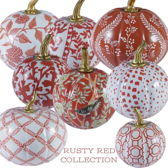 Chinoiserie Pumpkin Bundle – Hand-Painted Metal Pumpkins in Elegant Designs-tbgypsysoul