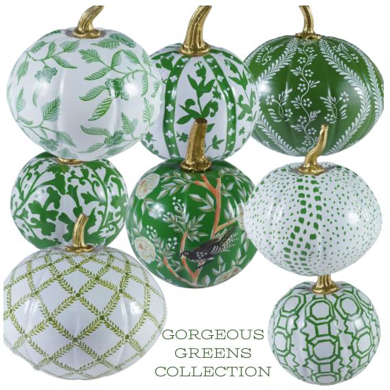 Chinoiserie Pumpkin Bundle – Hand-Painted Metal Pumpkins in Elegant Designs-tbgypsysoul