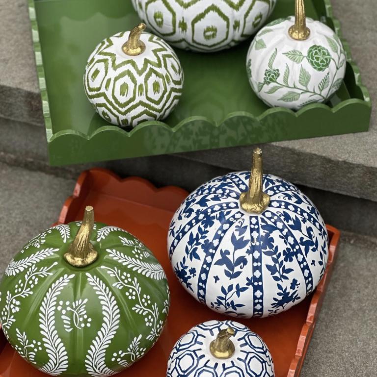 Chinoiserie Pumpkin Bundle – Hand-Painted Metal Pumpkins in Elegant Designs-tbgypsysoul