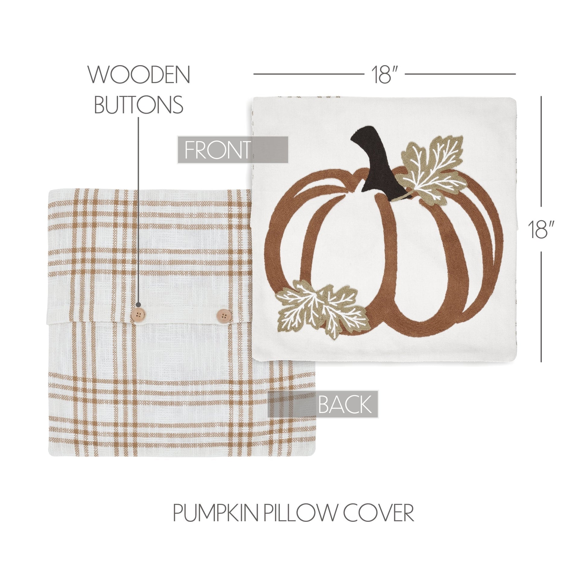Embroidered Farmhouse Plaid Pumpkin Pillow Cover-Throw Pillow-tbgypsysoul
