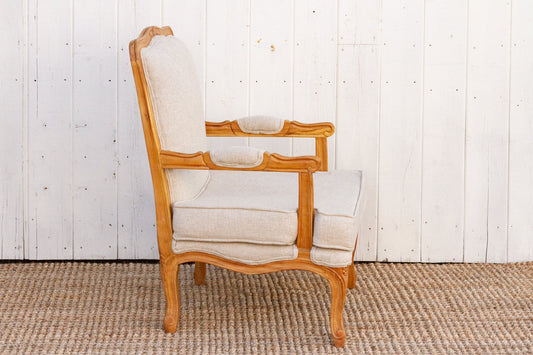 Finely Carved French Linen Arm Chair-Accent Chair-tbgypsysoul