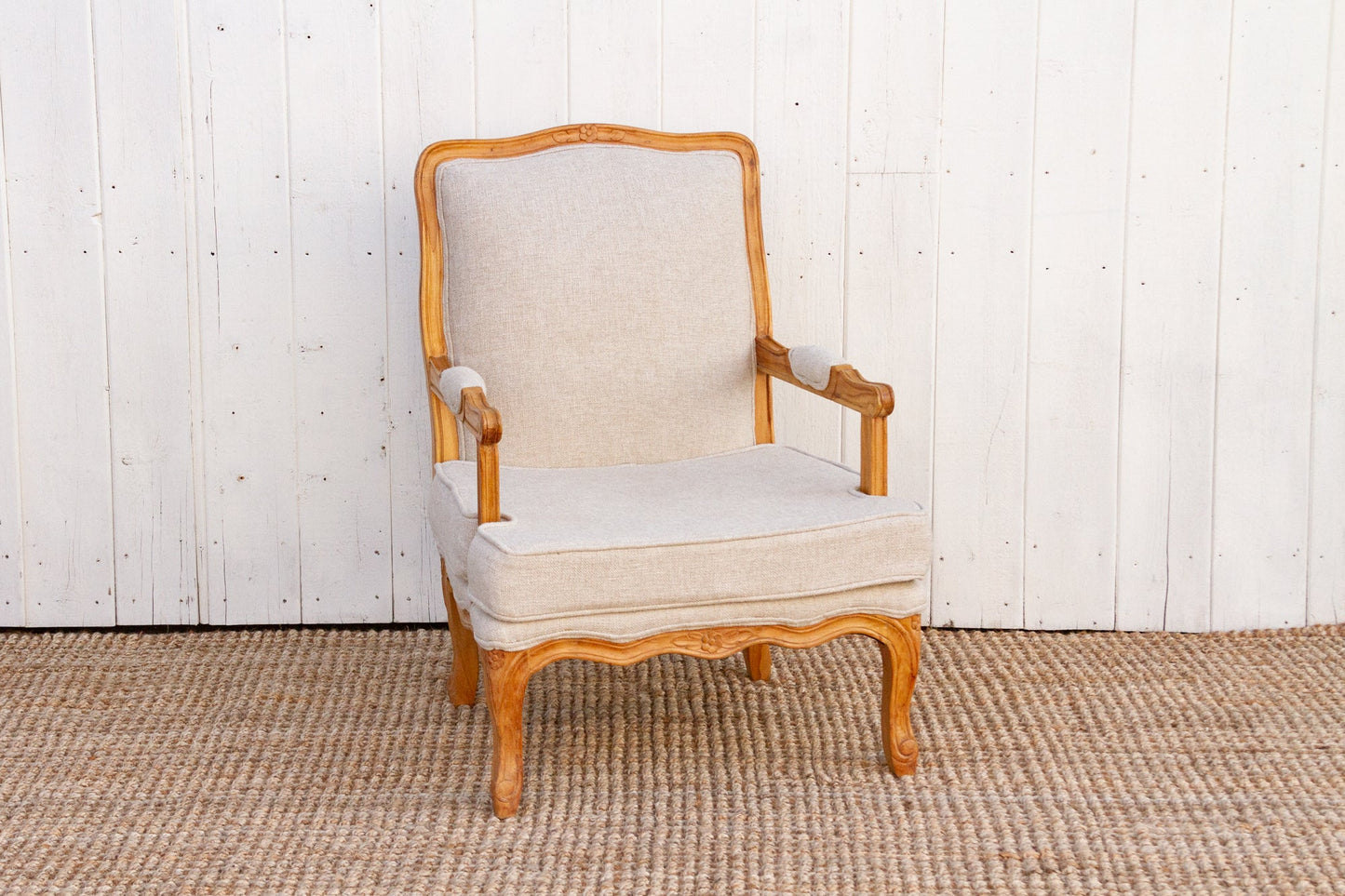 Finely Carved French Linen Arm Chair-Accent Chair-tbgypsysoul
