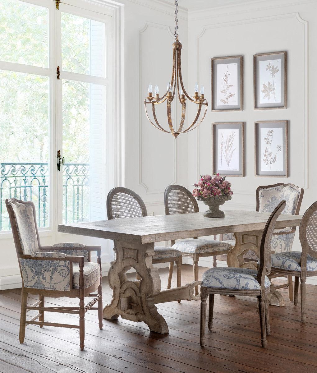 French Blue Bouquet Cane Back Dining Chair-Dining Chair-tbgypsysoul