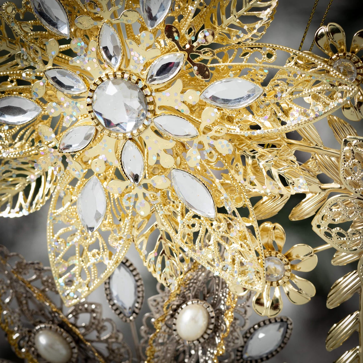 Gold Pearl Snowflake Ornament Set of 3-Christmas Ornament-tbgypsysoul