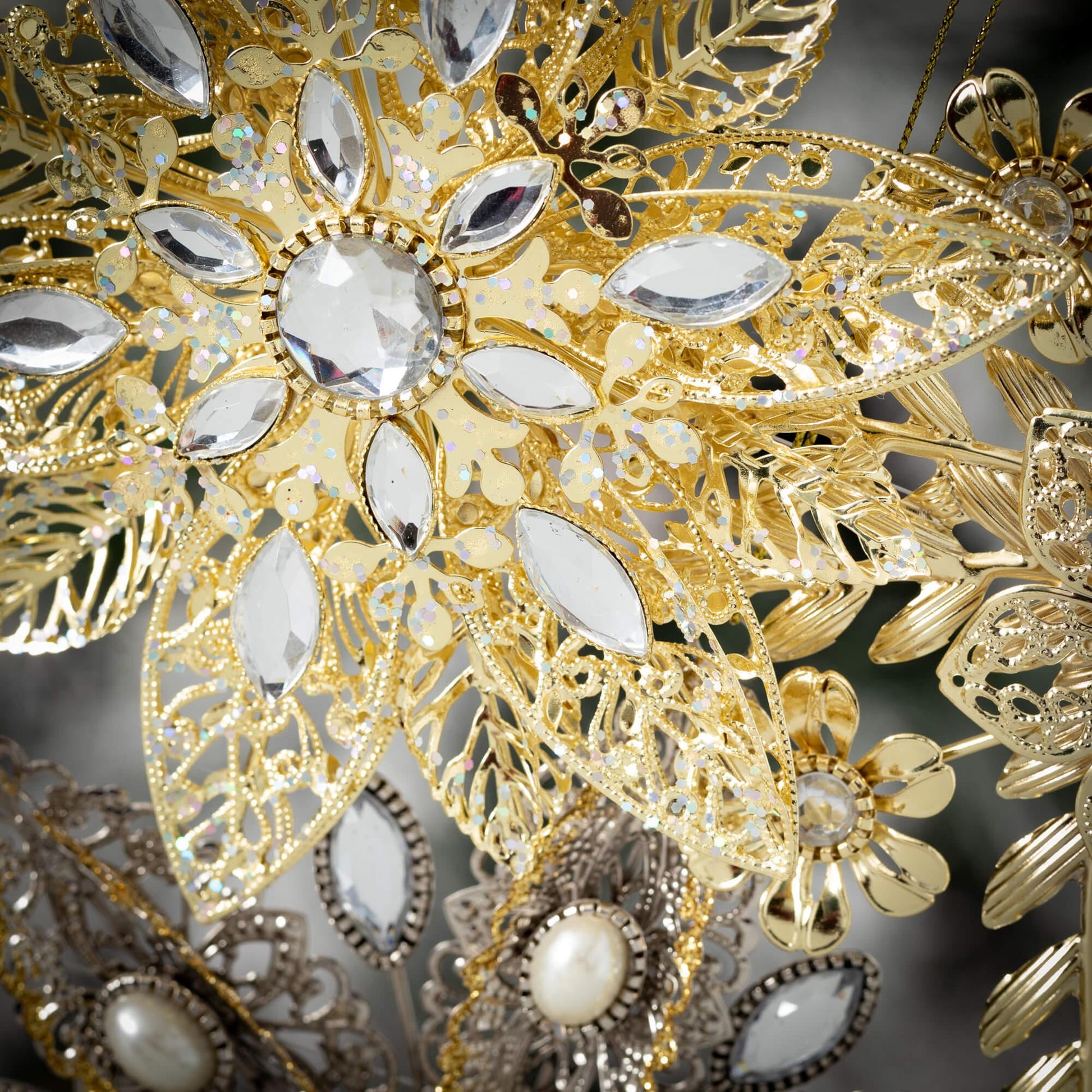 Gold Pearl Snowflake Ornament Set of 3-Christmas Ornament-tbgypsysoul