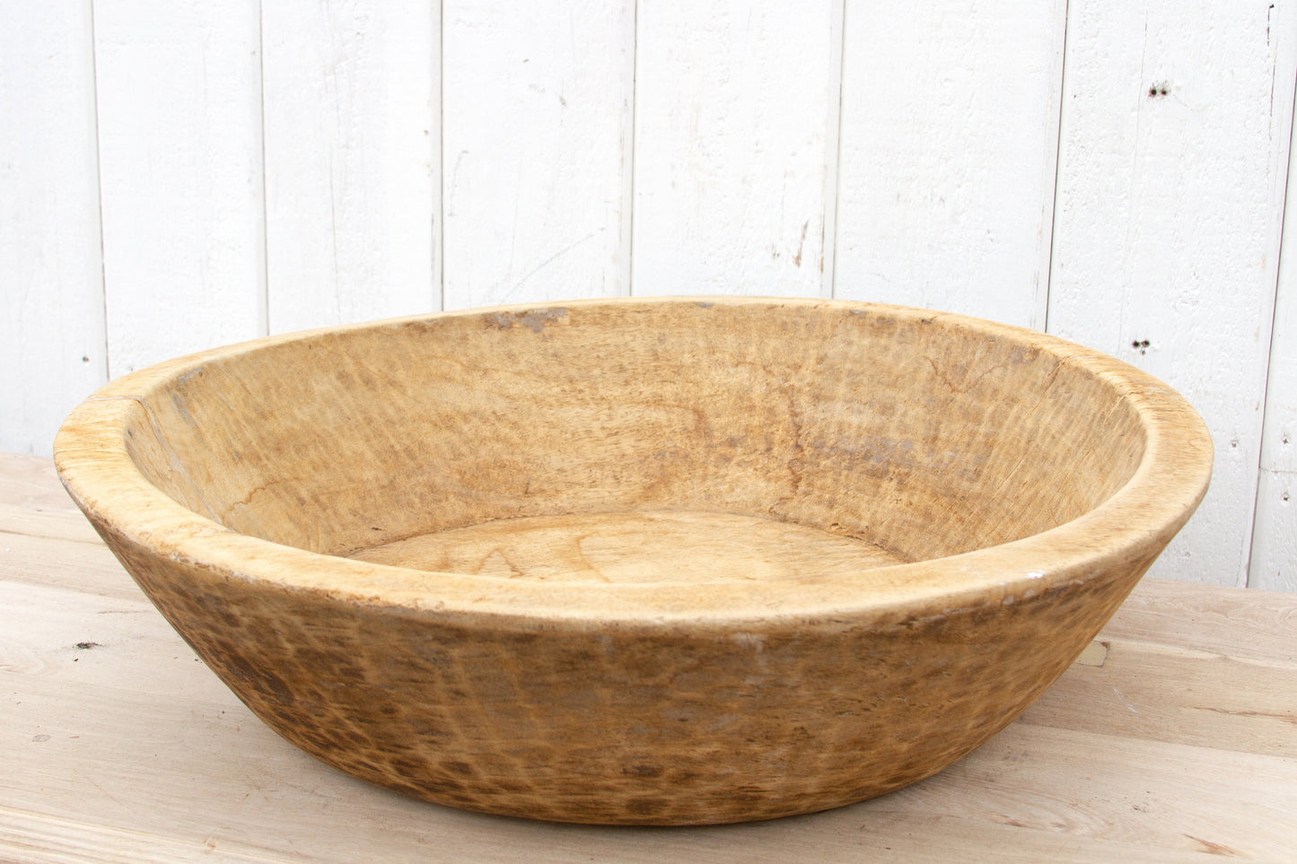 Grand French Farmhouse Bleached Wooden Bowl-Dough Bowl-tbgypsysoul