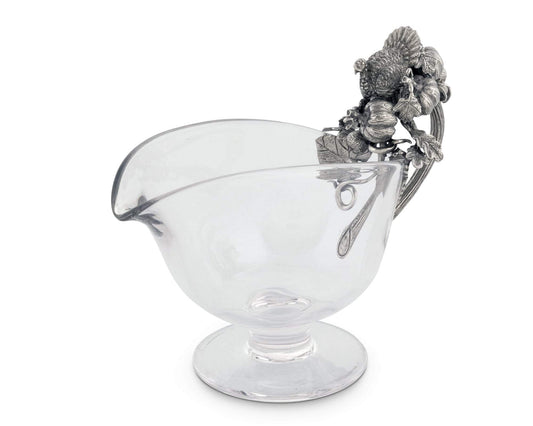 Hand Blown Glass Gravy Boat Pewter Harvest Turkey-Harvest-tbgypsysoul