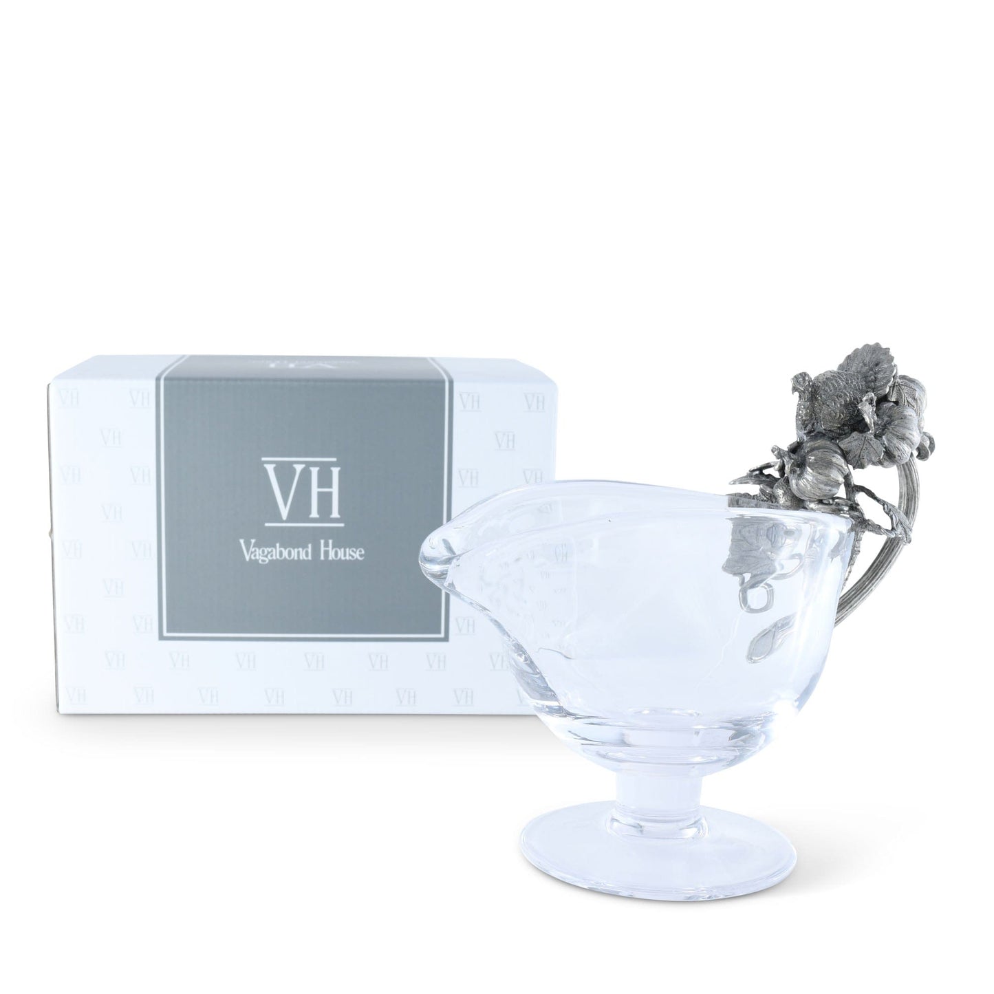 Hand Blown Glass Gravy Boat Pewter Harvest Turkey-Harvest-tbgypsysoul