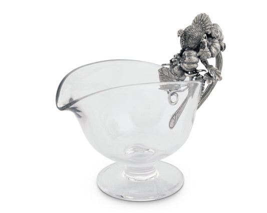 Hand Blown Glass Gravy Boat Pewter Harvest Turkey-Harvest-tbgypsysoul