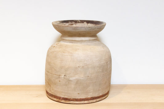Large Sun-Bleached Wood Kitchen Pot-Antique Carved Wood Pot-tbgypsysoul
