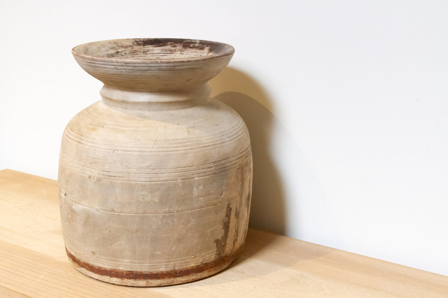 Large Sun-Bleached Wood Kitchen Pot-Antique Carved Wood Pot-tbgypsysoul
