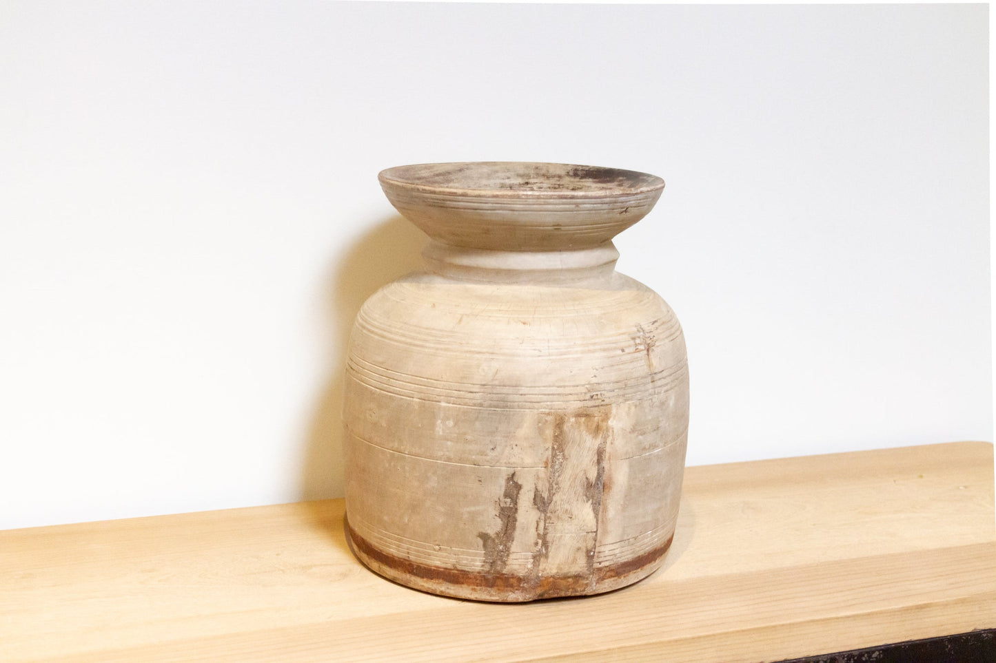 Large Sun-Bleached Wood Kitchen Pot-Antique Carved Wood Pot-tbgypsysoul