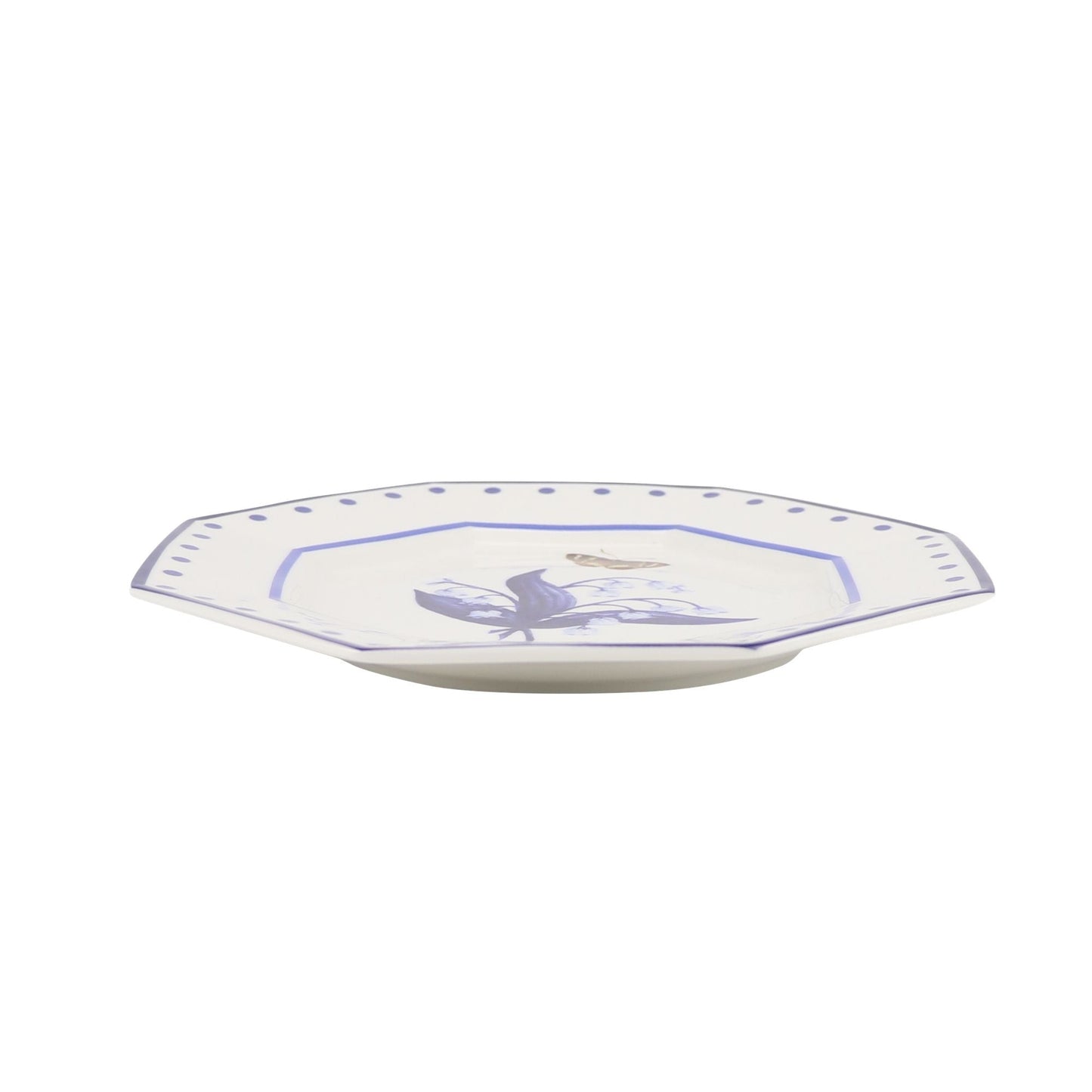 LILY OF THE VALLEY and Butterfly Blue and White SALAD PLATE-Dinnerware-tbgypsysoul
