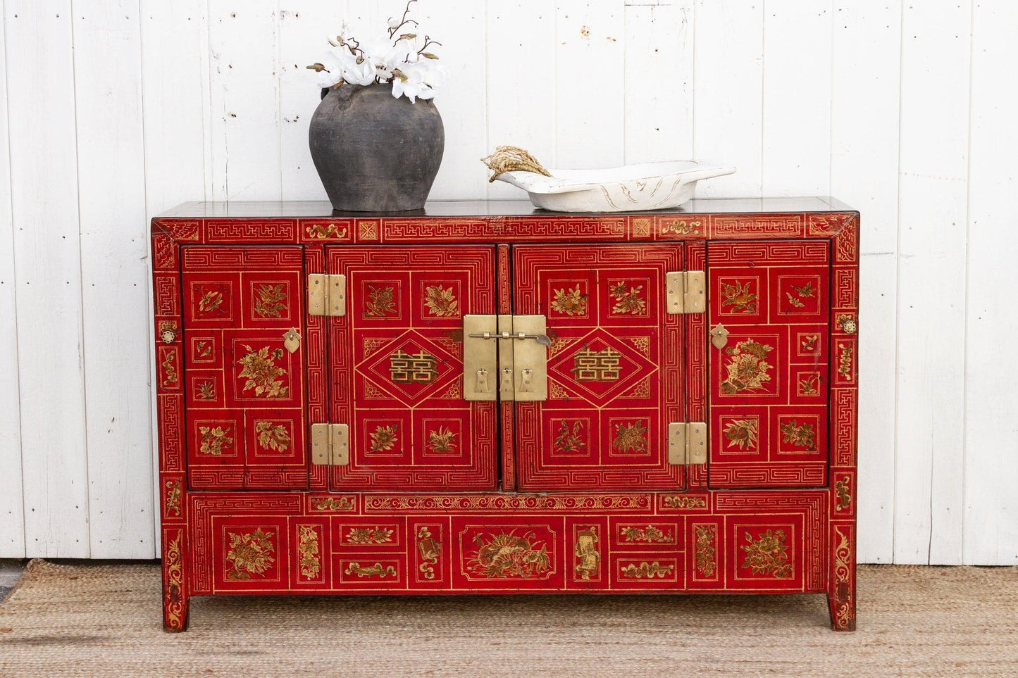 Mid-Century Bridal Red Painted Credenza-tbgypsysoul