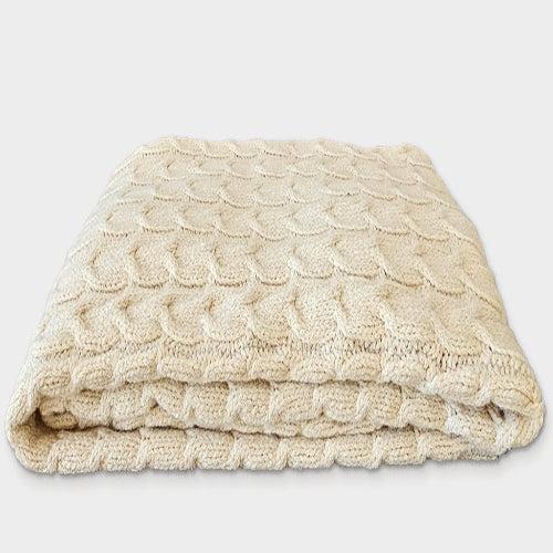Muru Collection - Pima Cotton & Undyed Baby Alpaca Ivory Cable Throw-Blanket-tbgypsysoul
