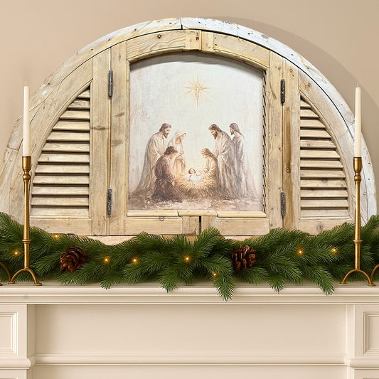 Nativity in Antique Wooden Arched Window Frame-Wall Art-tbgypsysoul
