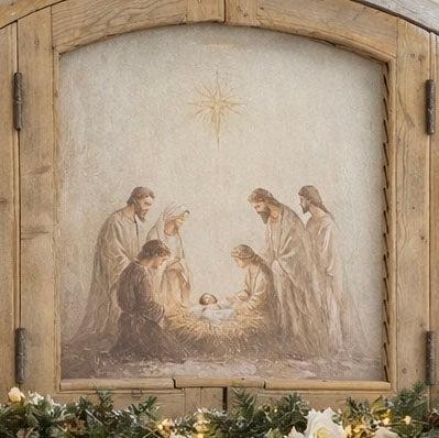 Nativity in Antique Wooden Arched Window Frame-Wall Art-tbgypsysoul