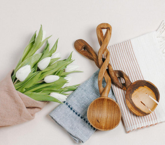 Olive Wood Spiral Salad Servers-Serveware-tbgypsysoul