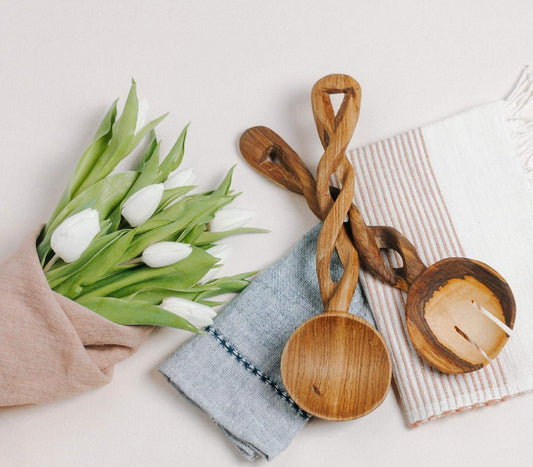 Olive Wood Spiral Salad Servers-Serveware-tbgypsysoul