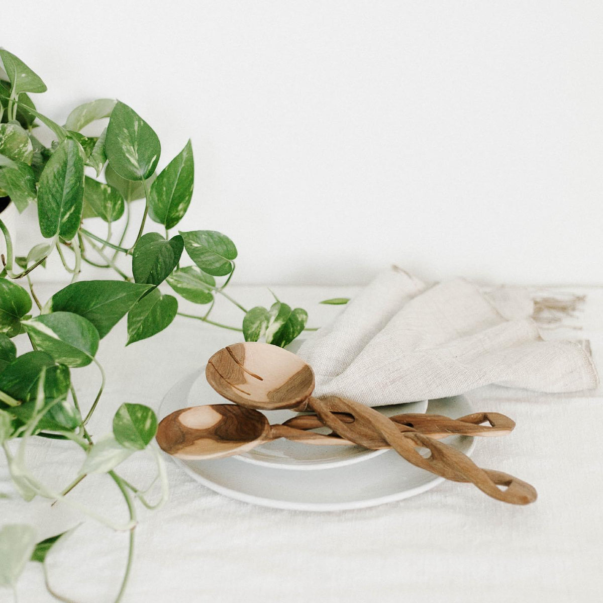 Olive Wood Spiral Salad Servers-Serveware-tbgypsysoul