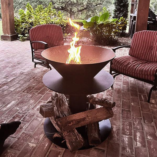 Outdoor Iron Pedestal Fire Bowl and Log Holder-Shop-tbgypsysoul