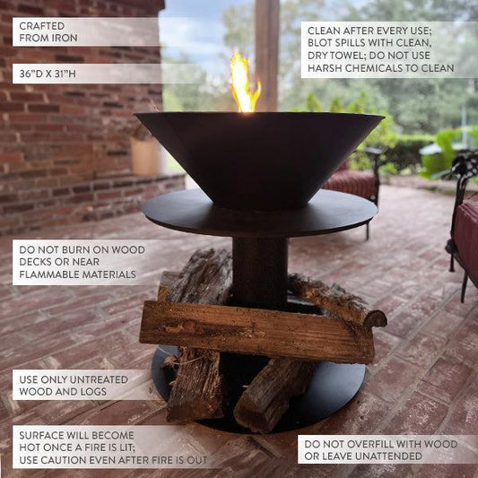 Outdoor Iron Pedestal Fire Bowl and Log Holder-Shop-tbgypsysoul