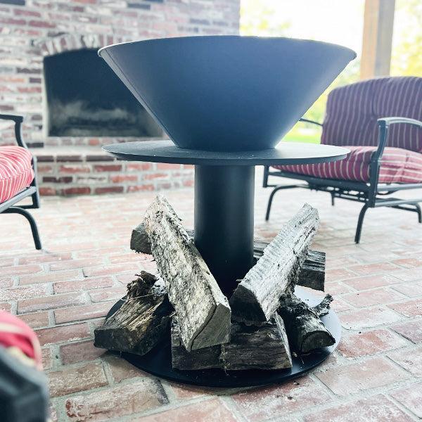 Outdoor Iron Pedestal Fire Bowl and Log Holder-Shop-tbgypsysoul