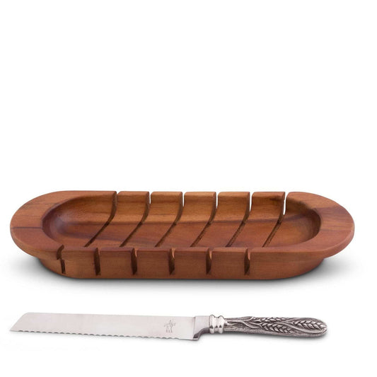 Oval Bread Board with Pewter Wheat Knife-Harvest-tbgypsysoul