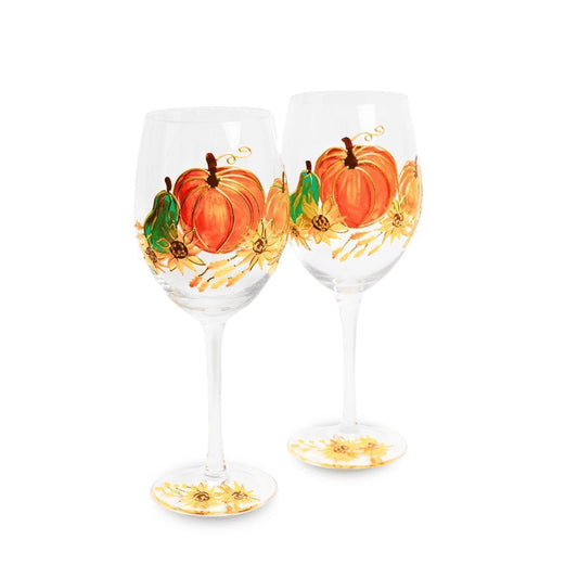 Painted Pumpkin Wine Glasses-Wine Glasses > Stemmed > Painted-tbgypsysoul