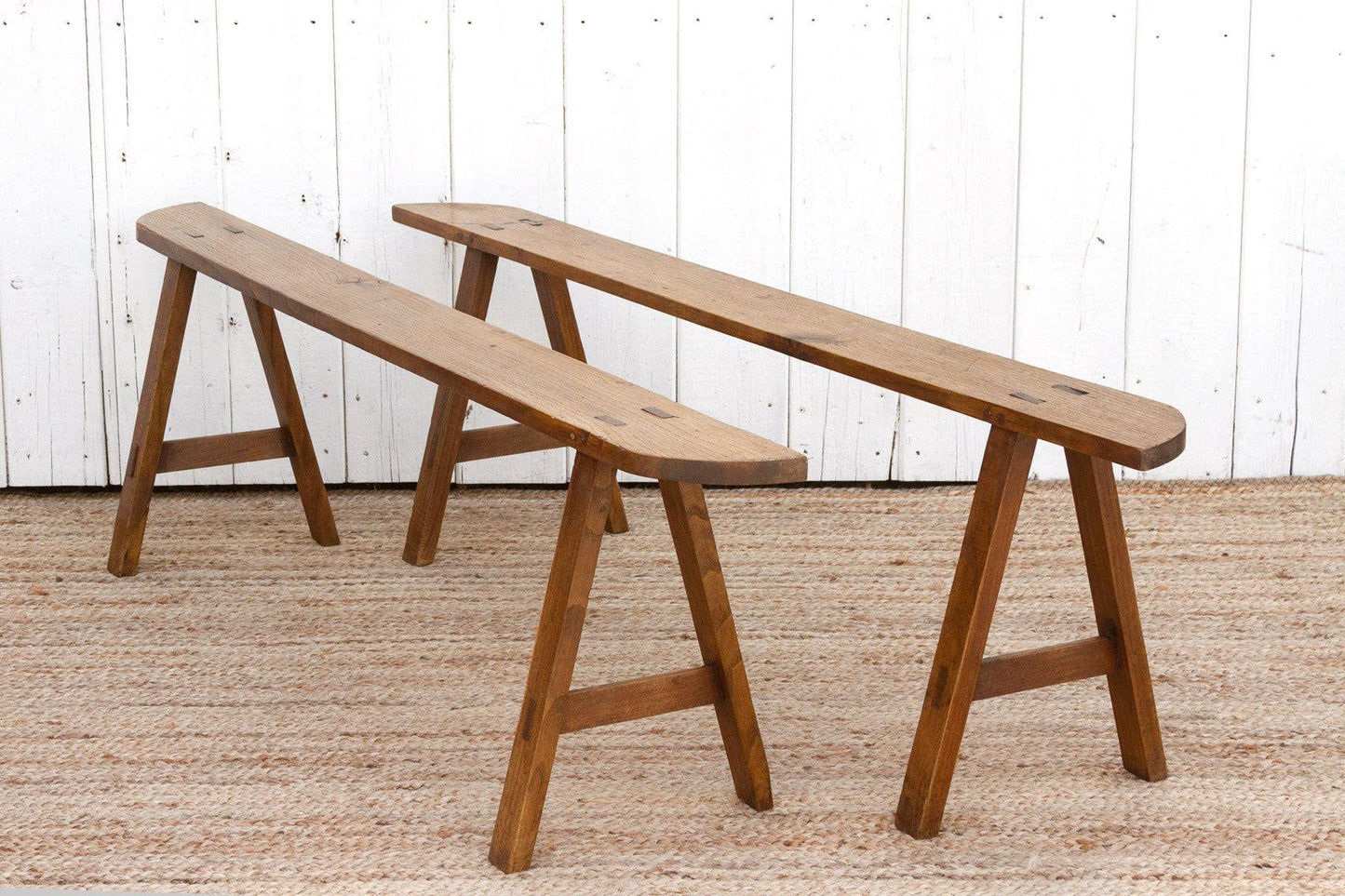 Pair of French Farmhouse Oak Benches-tbgypsysoul