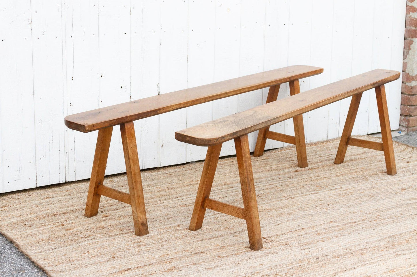 Pair of Antique French Fruitwood Benches-tbgypsysoul