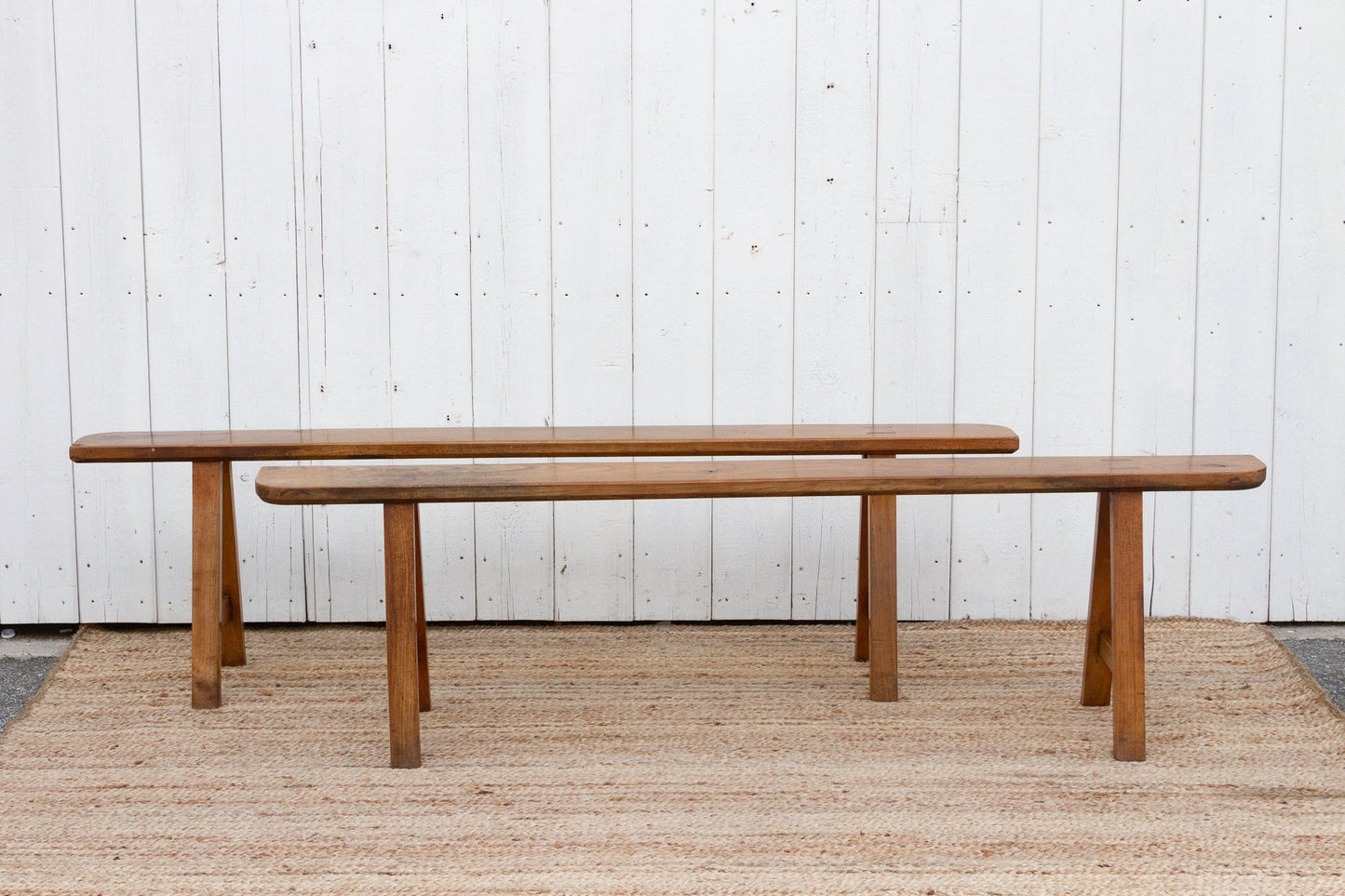 Pair of Antique French Fruitwood Benches-tbgypsysoul